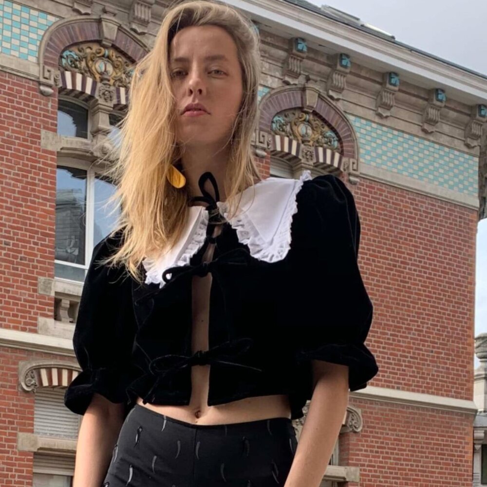 Maison Cleo Angele black velvet cotton blouse